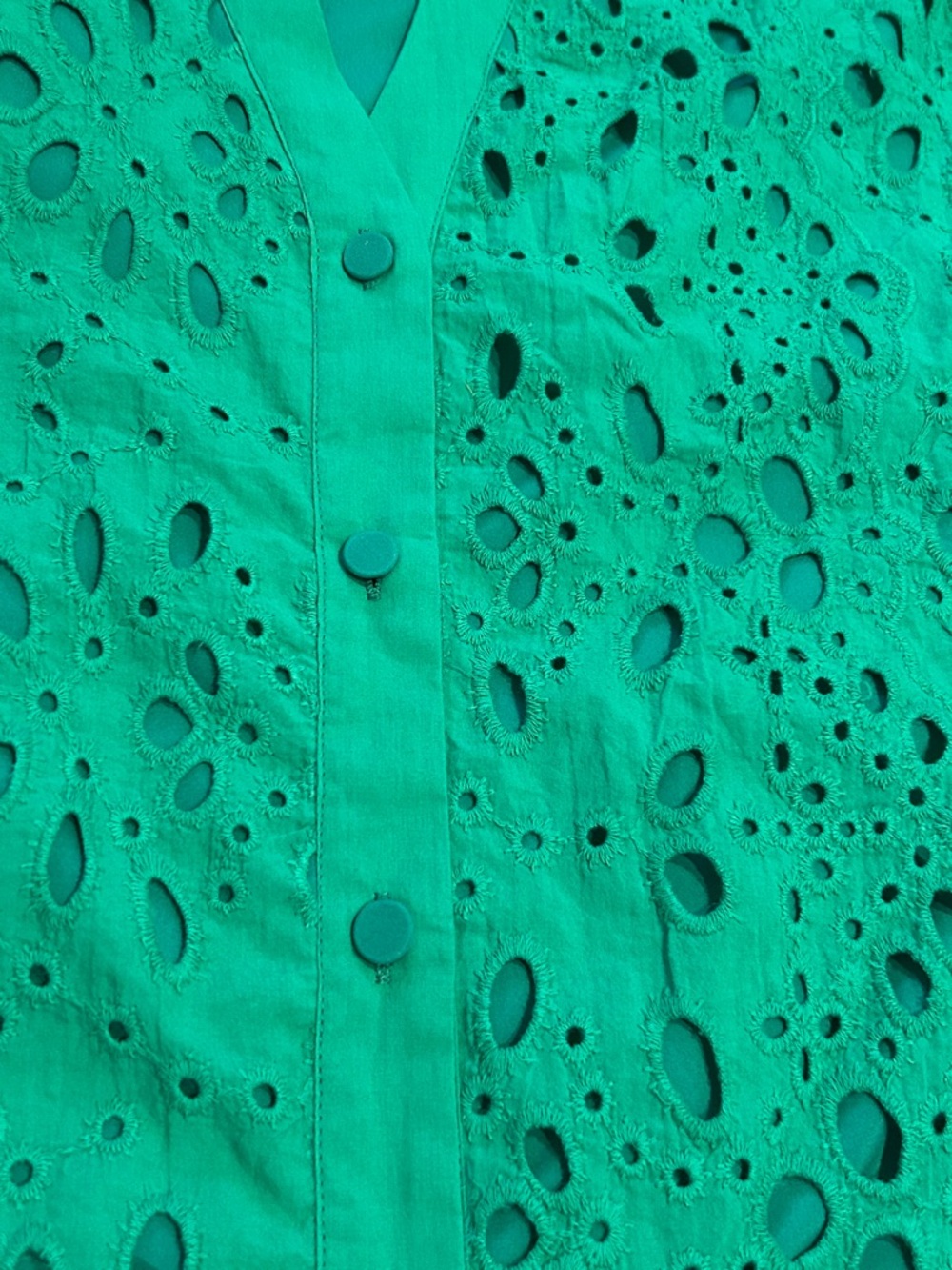 Fashion Emerald Eyelet Button-Front Blouse - Picture 6 of 11